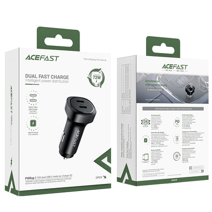 Carregador Auto Acefast B2, 72W, 3A, 2 x USB-C, Preto