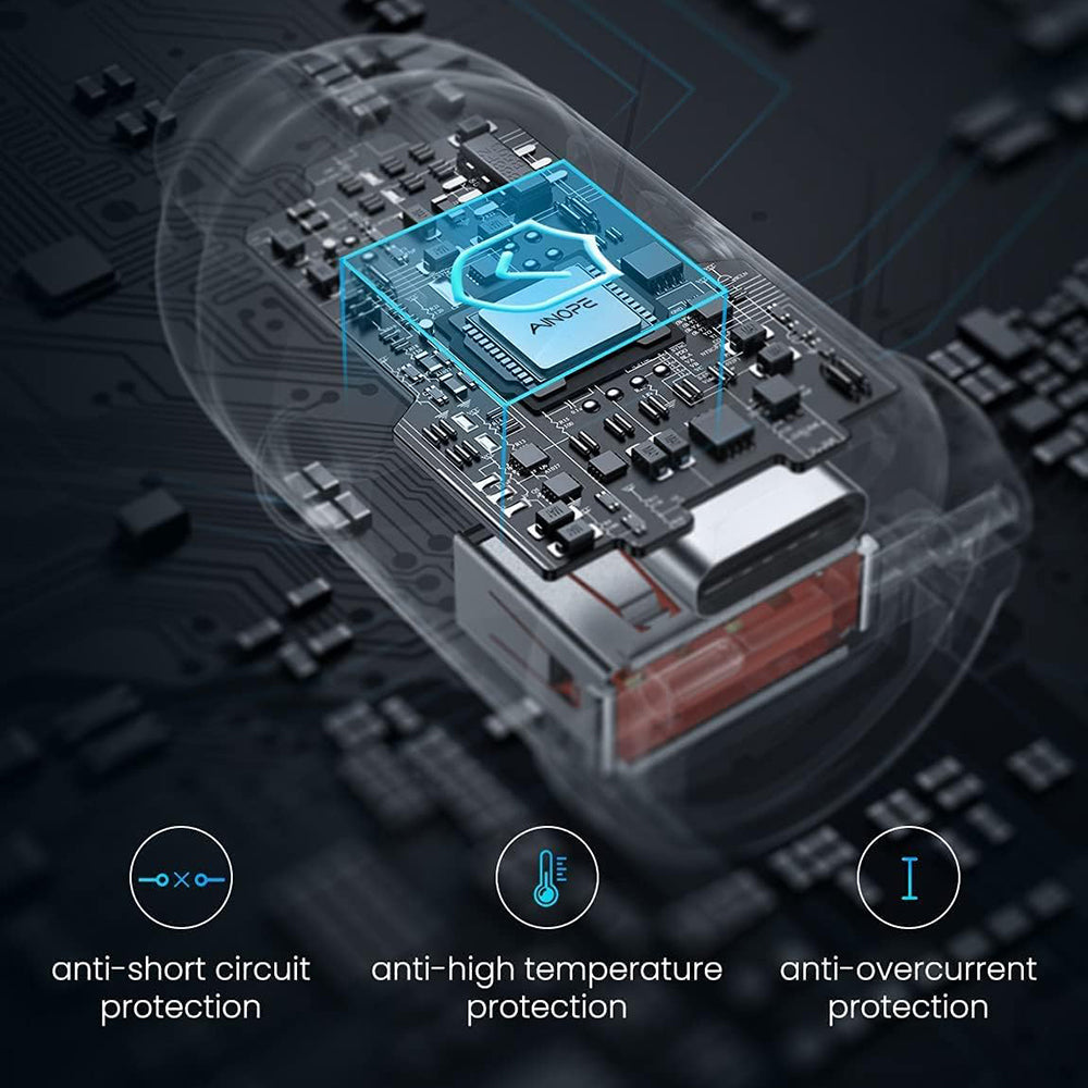 Carregador Auto Ainope, 30W, 5A, 1 x USB-A - 1 x USB-C, Preto