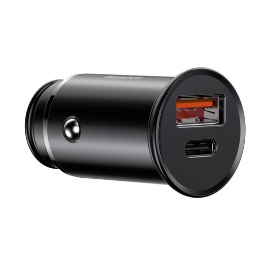 Carregador Auto Baseus Circular Metal, 30W, 5A, 1 x USB-A - 1 x USB-C, Preto