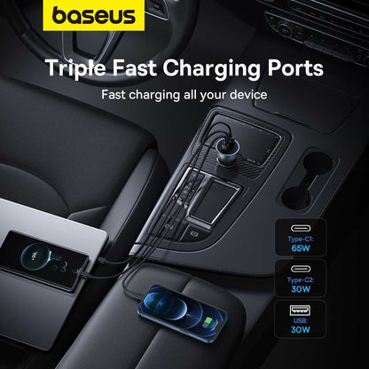 Carregador Auto Baseus Golden Contactor Pro, 65W, 3A, 1 x USB-A - 2 x USB-C, Cinzento C00035202841-00
