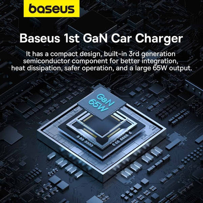 Carregador Auto Baseus Golden Contactor Pro, 65W, 3A, 1 x USB-A - 2 x USB-C, Cinzento C00035202841-00