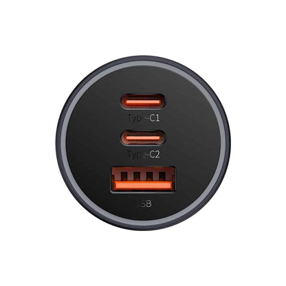 Carregador Auto Baseus Golden Contactor Pro, 65W, 3A, 1 x USB-A - 2 x USB-C, Cinzento C00035202841-00