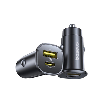 Carregador Auto Baseus GoTrip, 30W, 3A, 1 x USB-A - 1 x USB-C, Preto