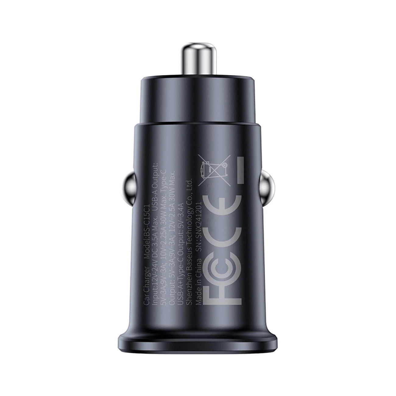 Carregador Auto Baseus GoTrip, 30W, 3A, 1 x USB-A - 1 x USB-C, Preto