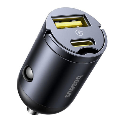 Carregador Auto Baseus Tiny Star, 30W, 3A, 1 x USB-A - 1 x USB-C, Preto C00035001121-02