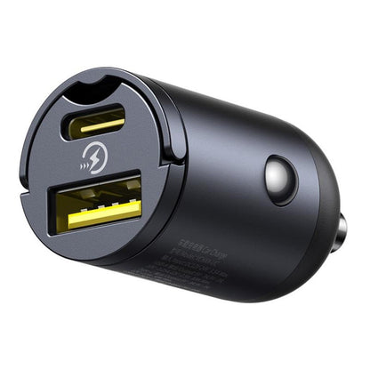 Carregador Auto Baseus Tiny Star, 30W, 3A, 1 x USB-A - 1 x USB-C, Preto C00035001121-02