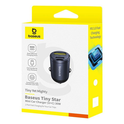 Carregador Auto Baseus Tiny Star, 30W, 3A, 1 x USB-A - 1 x USB-C, Preto C00035001121-02