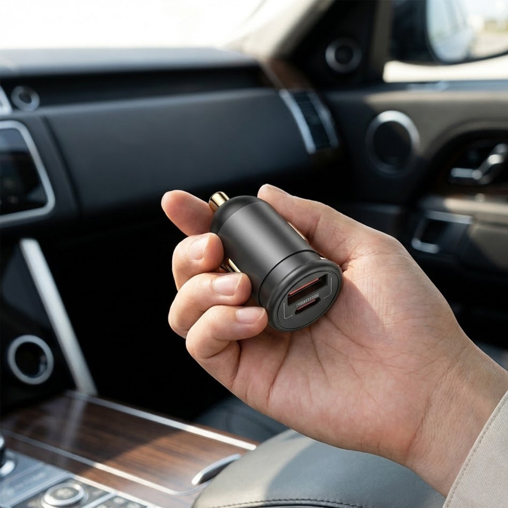 Carregador Auto Blueo, 35W, 3A, 1 x USB-A - 1 x USB-C, Cinzento