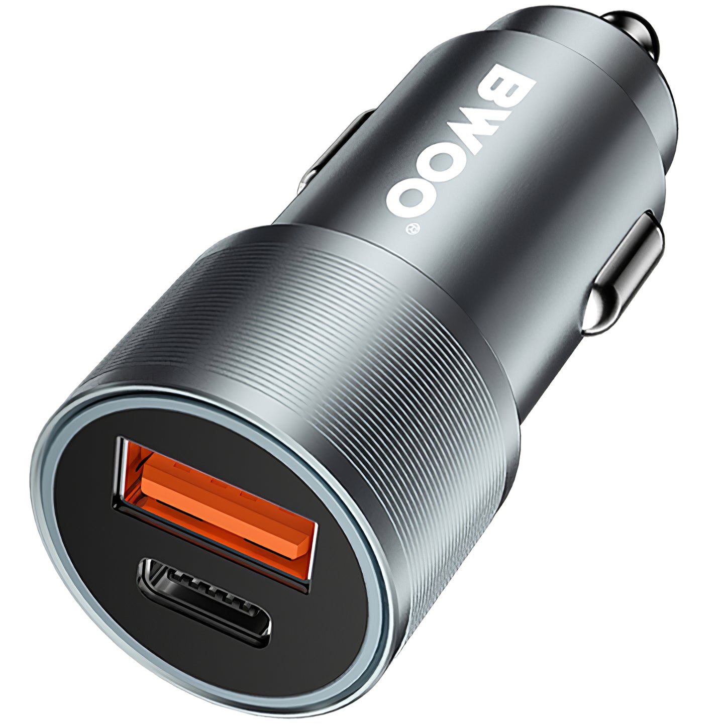 Carregador de isqueiro BWOO BO-CC73, 38W, 3A, 1 x USB-A - 1 x USB-C, Prateado 