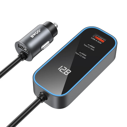 Carregador Auto BWOO CC107 Display, 120W, 3A, 2 x USB-A - 2 x USB-C, Preto