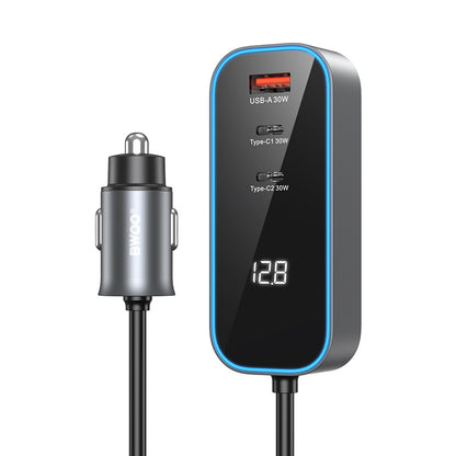 Carregador Auto BWOO CC107 Display, 120W, 3A, 2 x USB-A - 2 x USB-C, Preto