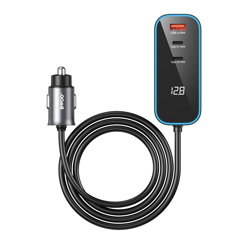 Carregador Auto BWOO CC107 Display, 120W, 3A, 2 x USB-A - 2 x USB-C, Preto