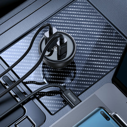 Carregador de Carro com Cabo USB-C Baseus, 140W, 5A, 1 x USB-A - 1 x USB-C, Preto CGZX070001