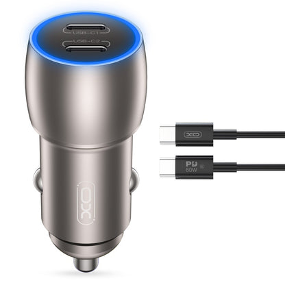 Carregador de isqueiro com cabo USB-C XO Design CC51, 40W, 3A, 2 x USB-C, cinzento 