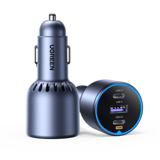Carregador Automóvel Com Cabo USB-C UGREEN EC705, 130W, 5A, 1 x USB-A - 2 x USB-C, Cinzento