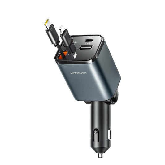 Carregador Automóvel Com Cabo USB-C / Lightning Joyroom JR-CCL05, 30W, 3A, 1 x USB-A - 1 x USB-C, Cinzento