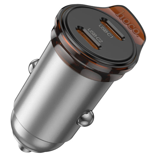 Carregador Automóvel Com Cabo Lightning HOCO NZ16B, 45W, 3A, 2 x USB-C, Cinzento