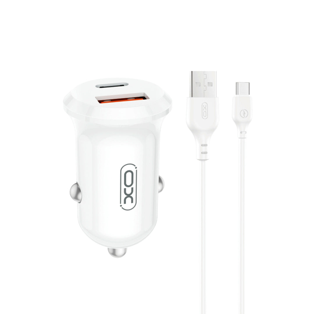 Carregador Automotivo com Cabo USB-C XO Design CC69, 30W, 3A, 1 x USB-A - 1 x USB-C, Branco