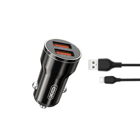 Carregador Automóvel Com Cabo USB-C XO Design CC48, 12W, 2.4A, 2 x USB-A, Cinzento
