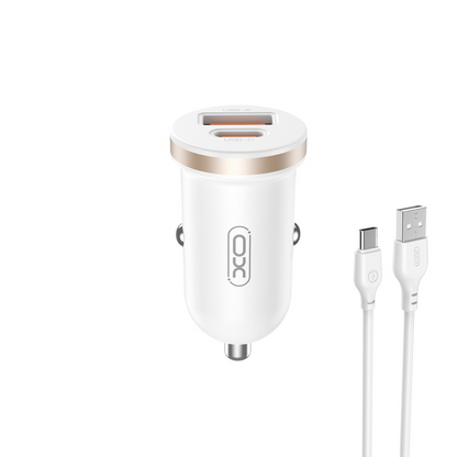 Car Charger with USB-C Cable XO Design CC56, 30W, 3A, 1 x USB-A - 1 x USB-C, White