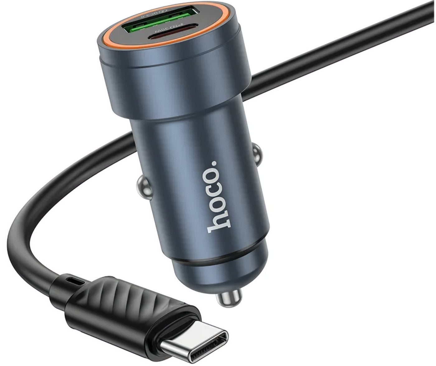 Carregador Automóvel com Cabo USB-C HOCO Z57A, 30W, 3A, 1 x USB-A - 1 x USB-C, Cinzento