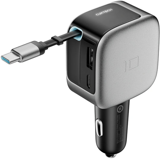Carregador Automóvel com Cabo USB-C Cuktech CC903P Display, 100W, 5A, 1 x USB-A - 1 x USB-C, Cinzento