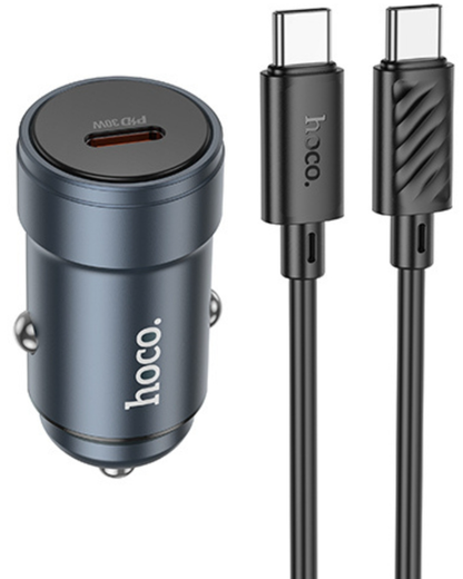 Carregador Automóvel Com Cabo USB-C HOCO Z57, 30W, 3A, 1 x USB-C, Cinzento