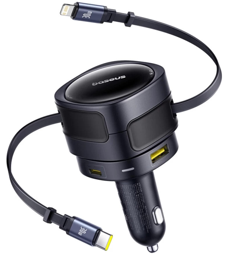 Carregador de Isqueiro com Cabo USB-C / Lightning Baseus Enjoyment Max, 90 W, 1 x USB-A - 1 x USB-C, Preto C00035507121-02