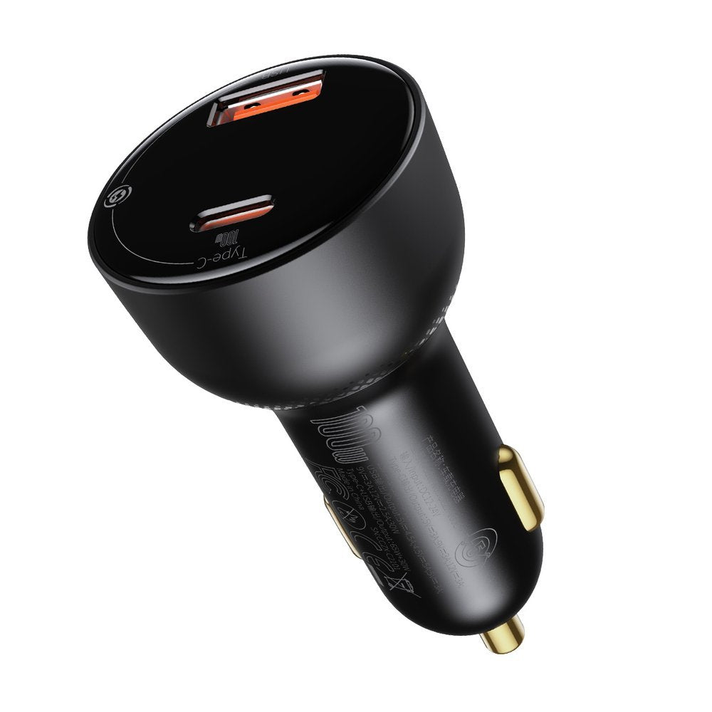 Carregador Automóvel com Cabo USB-C Baseus Superme, 100W, 5A, 1 x USB-A - 1 x USB-C, Preto TZCCZX-01