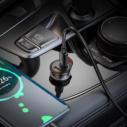 Carregador Automóvel Com Cabo Lightning HOCO NZ16B, 45W, 3A, 2 x USB-C, Cinzento