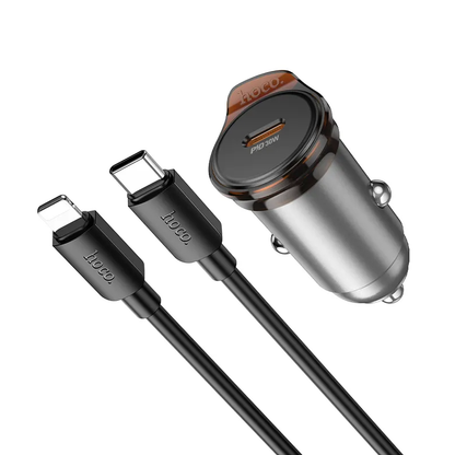 Carregador Automóvel Com Cabo Lightning HOCO NZ16, 30W, 3A, 1 x USB-C, Cinzento