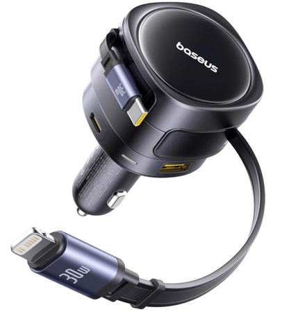 Carregador de Isqueiro com Cabo USB-C / Lightning Baseus Enjoyment Max, 90 W, 1 x USB-A - 1 x USB-C, Preto C00035507121-02