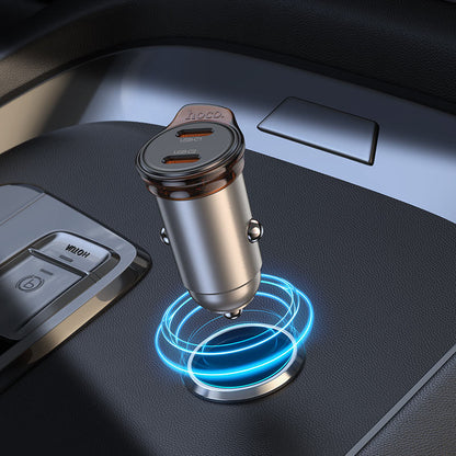 Carregador Automóvel Com Cabo Lightning HOCO NZ16B, 45W, 3A, 2 x USB-C, Cinzento