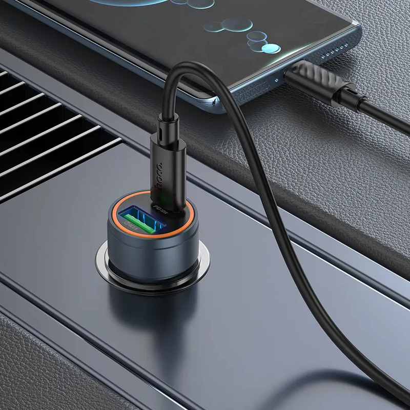 Carregador Automóvel com Cabo USB-C HOCO Z57A, 30W, 3A, 1 x USB-A - 1 x USB-C, Cinzento