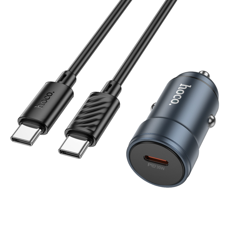 Carregador Automóvel Com Cabo USB-C HOCO Z57, 30W, 3A, 1 x USB-C, Cinzento