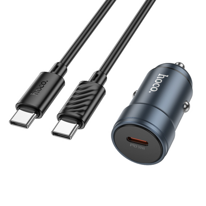 Carregador Automóvel Com Cabo USB-C HOCO Z57, 30W, 3A, 1 x USB-C, Cinzento