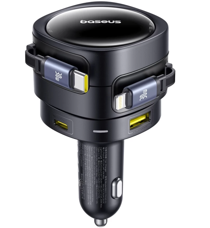 Carregador de Isqueiro com Cabo USB-C / Lightning Baseus Enjoyment Max, 90 W, 1 x USB-A - 1 x USB-C, Preto C00035507121-02