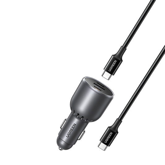 Carregador Automóvel Com Cabo USB-C UGREEN EC705, 130W, 5A, 1 x USB-A - 2 x USB-C, Cinzento