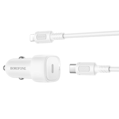 Carregador Automotivo com Cabo Lightning Borofone BZ34B Cloud, 20W, 3A, 1 x USB-A - 1 x USB-C, Branco