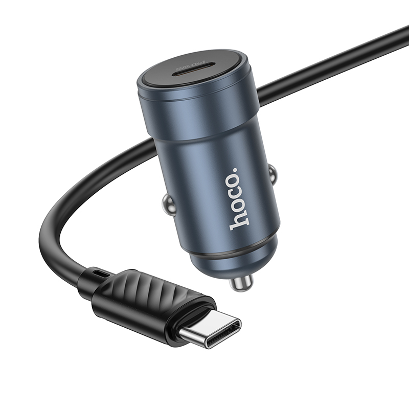 Carregador Automóvel Com Cabo USB-C HOCO Z57, 30W, 3A, 1 x USB-C, Cinzento