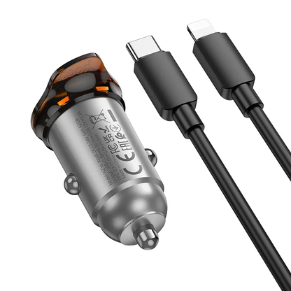 Carregador Automóvel Com Cabo Lightning HOCO NZ16, 30W, 3A, 1 x USB-C, Cinzento