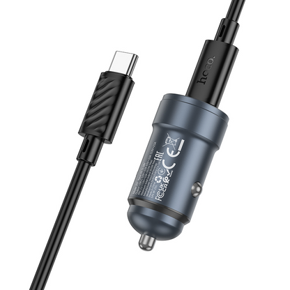 Carregador Automóvel Com Cabo USB-C HOCO Z57, 30W, 3A, 1 x USB-C, Cinzento