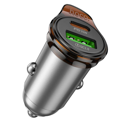 Carregador Automóvel com Cabo USB-C HOCO NZ16A, 43W, 3A, 1 x USB-A - 1 x USB-C, Cinzento