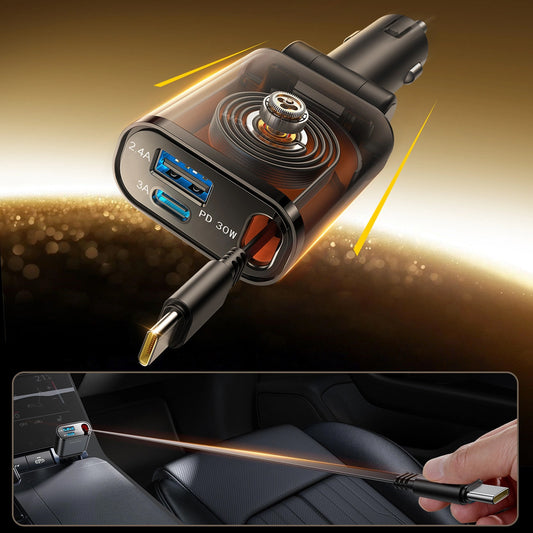Carregador Automotivo com Cabo USB-C Joyroom JR-CCL07, 30W, 3A, 1 x USB-A - 1 x USB-C, Cinza