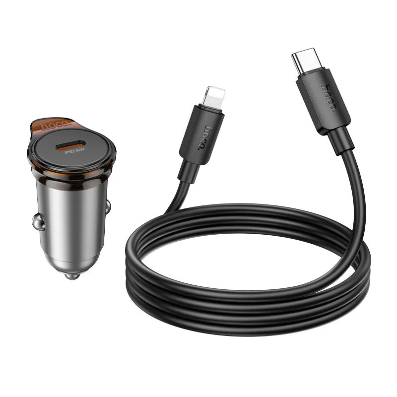 Carregador Automóvel Com Cabo Lightning HOCO NZ16, 30W, 3A, 1 x USB-C, Cinzento