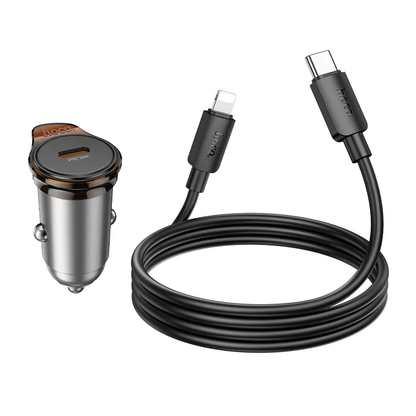 Carregador Automóvel Com Cabo Lightning HOCO NZ16, 30W, 3A, 1 x USB-C, Cinzento