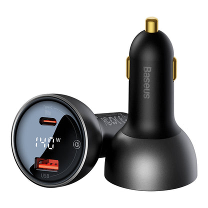 Carregador de Carro com Cabo USB-C Baseus, 140W, 5A, 1 x USB-A - 1 x USB-C, Preto CGZX070001