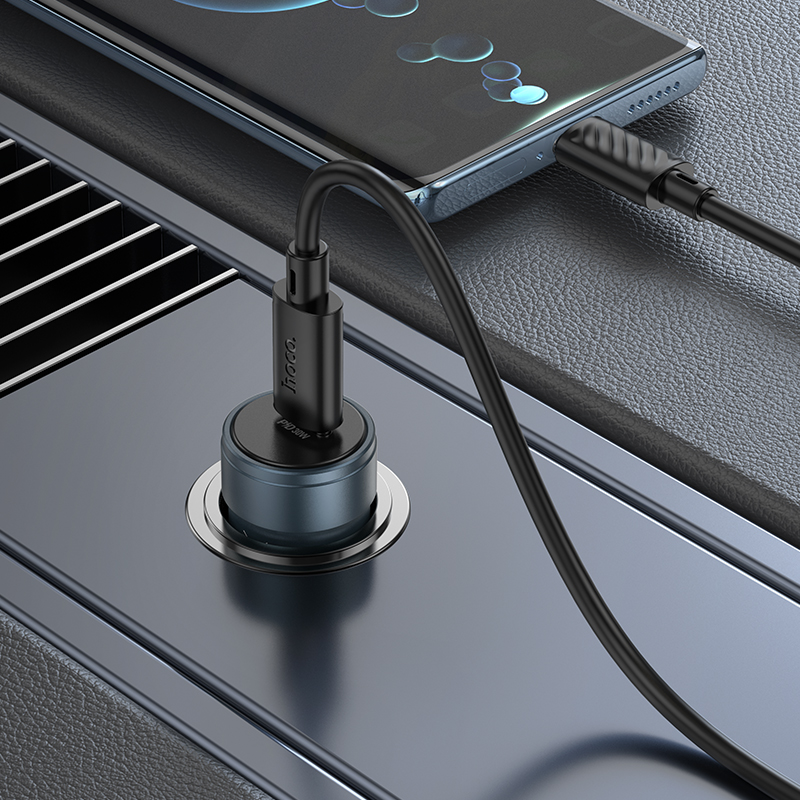Carregador Automóvel Com Cabo USB-C HOCO Z57, 30W, 3A, 1 x USB-C, Cinzento