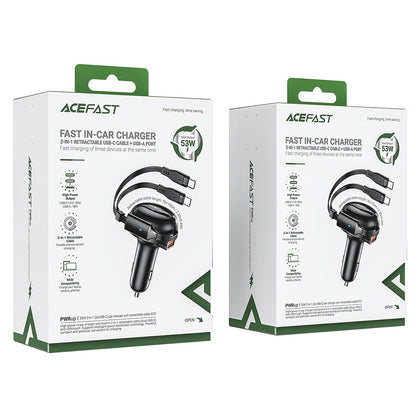 Carregador Auto com Cabo USB-C Acefast B13, 53W, 3A, 1 x USB-A, Preto