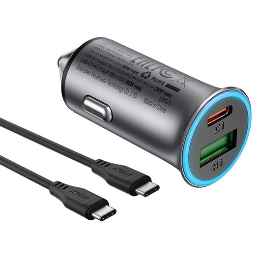Carregador Auto com Cabo USB-C Acefast B16, 95W, 3.25A, 1 x USB-A - 1 x USB-C, Cinzento